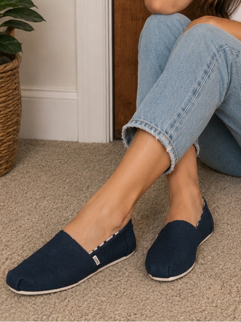 Toms Navy Slip-On Canvas Flats for Women